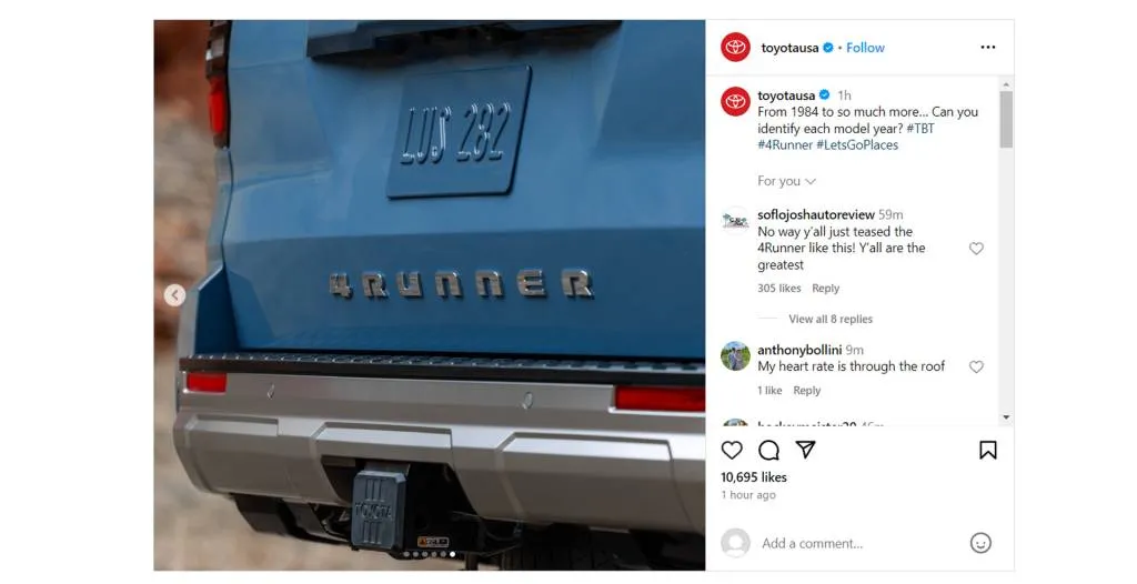 Instagram post by Toyota made on March 28, 2024